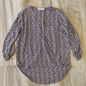 Veronica M Blouse Womens XS Black Red Geometric Print 3/4 Sleeve Tunic